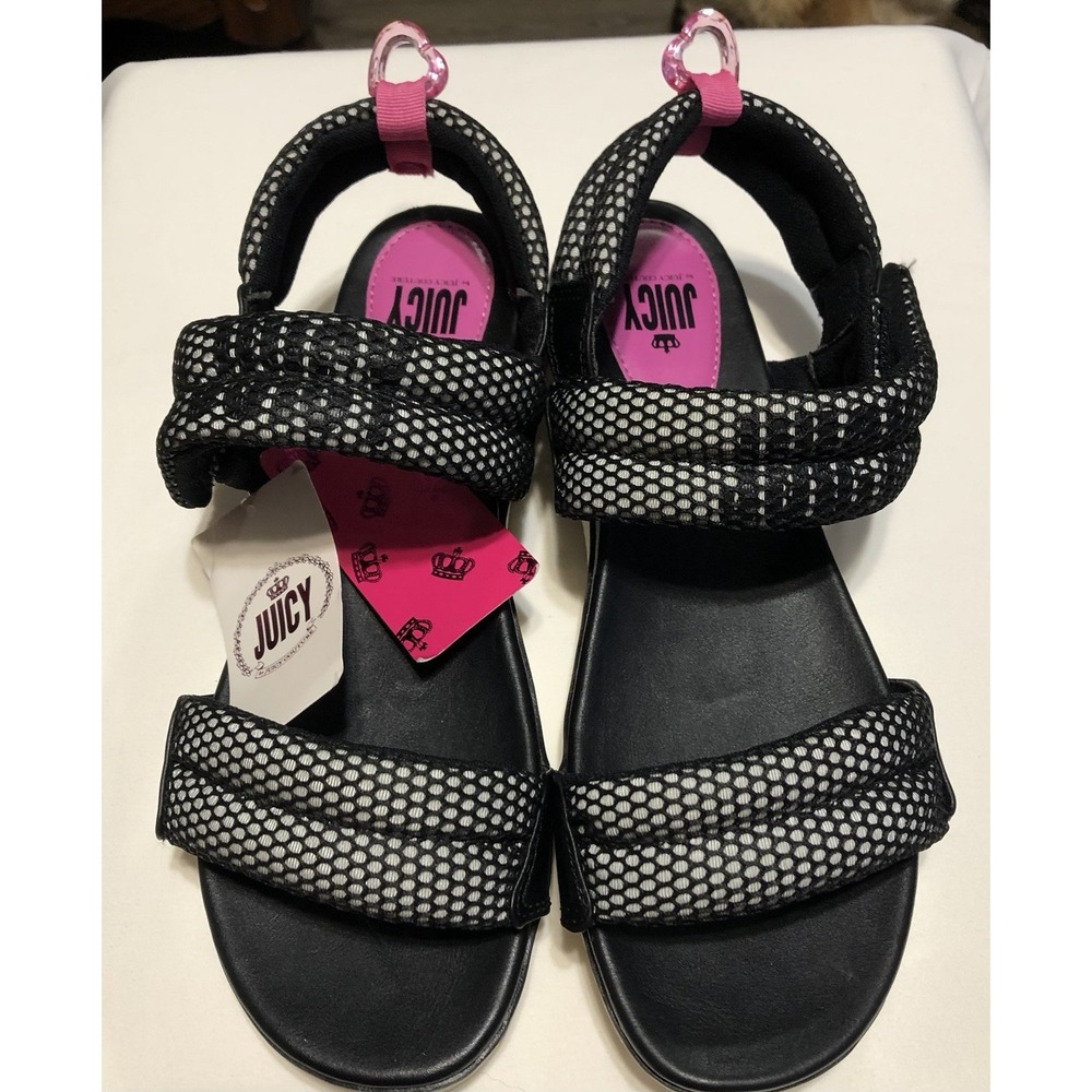 Juicy Couture Strappy Sandals Black Fuchsia Logo Heart Women's Size 11